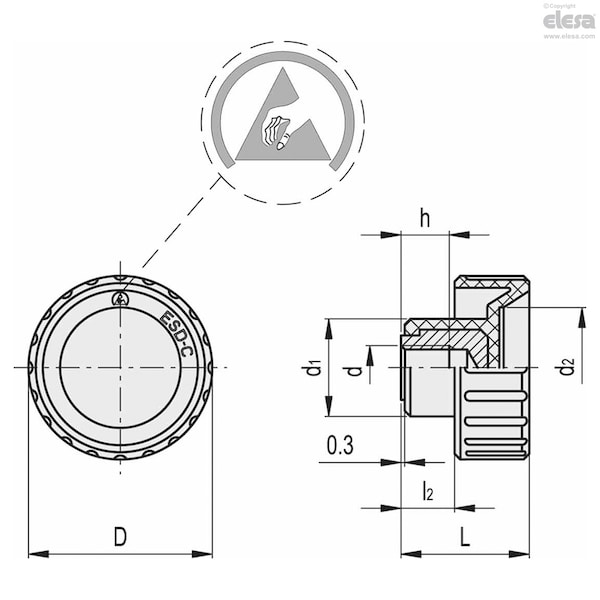 Brass Boss, Threaded Blind Hole, BT.25 B-M6-ESD-C